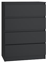 VBChome Kommode mit 4 Schubladen 70 x 40 x 97 cm Schwarz Grifflose Schubladenkommode Mehrzweckschrank für Flur Schlafzimmer Wohnzimmer Kinderzimmer Modern Schwarz