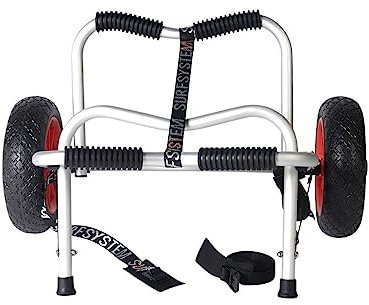 SURF SYSTEM Surfboard, SUP Dolly and Kayak Trolley – Large, Light, Heavy-Duty Stand-Up Paddle Board/Canoe Dolly Cart, 165 lb Capacity, Folding w/Black Treaded PU Tires, Flip-up Kickstand