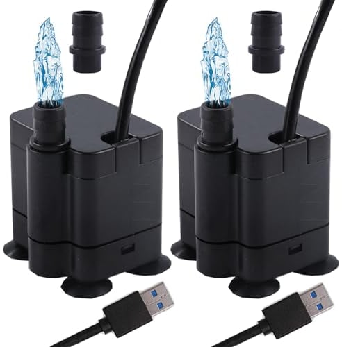 2 mini pompe per acqua USB (180 l/h, 3 W), ultra silenziose con hub alto, pompa per fontana con cavo di alimentazione da 1,5 m, per acquari, laghetti, fontane, statue, idroponica, piccola USB