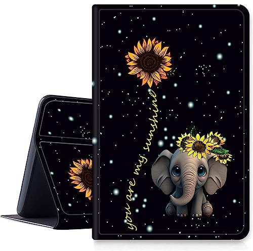 DIGTIALL Case for Amazon Kindle Fire 7 Inch Tablet (9th/7th/5th Generation, 2019/2017/2015 Release),Slim PU Leather Folding Stand Protive Cover with Auto Wake/Sleep for Fire 7,Elephant Sunflower
