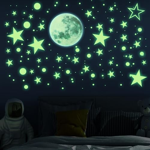 YiJiuBa 435 Stücke Leuchtsterne und Mond, Leuchtsticker fürs Kinderzimmer Selbstklebend Leuchtsterne Wandaufkleber Leuchtaufkleber für Deko zum Baby Kinder Junge Mädchen Schlafzimmer