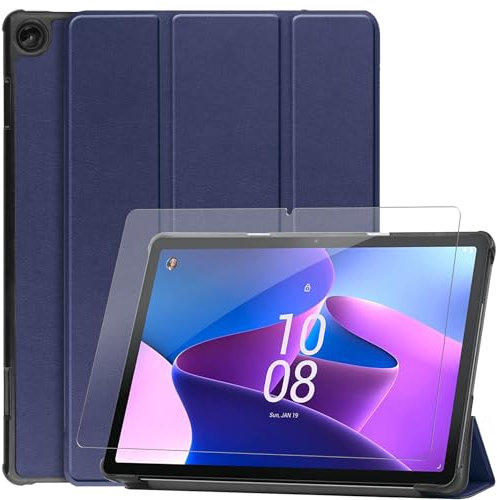 XunyLyee Cover Compatibile con Lenovo Tab M10 (3rd Gen) TB-328 10.1 Pollici con vetro temperato, Auto Sleep/Wake Sottile Stand Slim Custodia - Blu