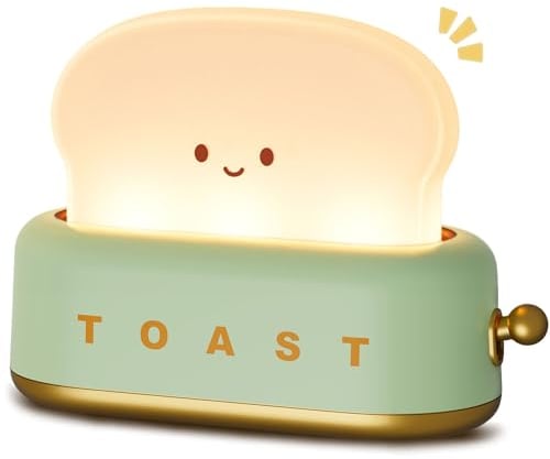 WANIDEA Toaster Lamp Night Light, Cute Kawaii Decor for Bedroom Bedside, Rechargeable LED Toast Bread with Timer & Adjustable Brightness, Best Gifts for Women Girls Boys Teenagers