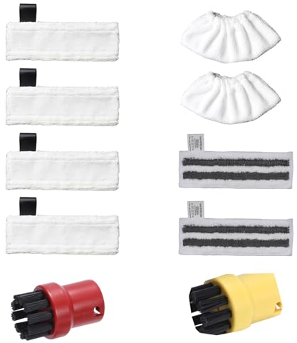Juego de 10 almohadillas de microfibra para fregona de vapor, repuesto para limpiador de vapor Karcher EasyFix SC2 SC3 SC4 SC5, 4 paños de microfibra, 2 paños abrasivos, 2 boquillas de mano y 4