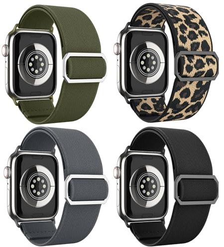 Astorgos 4 Pezzi Cinturino per Orologio Compatibile con Apple Watch Ultra/Ultra2 49mm/Series 10/9/8/7/6/5/4/3/2/1/SE 42/44/45/46mm,Bracialetto in Nylon Elasticizzato Sportivo di Ricambio,Multicolore A