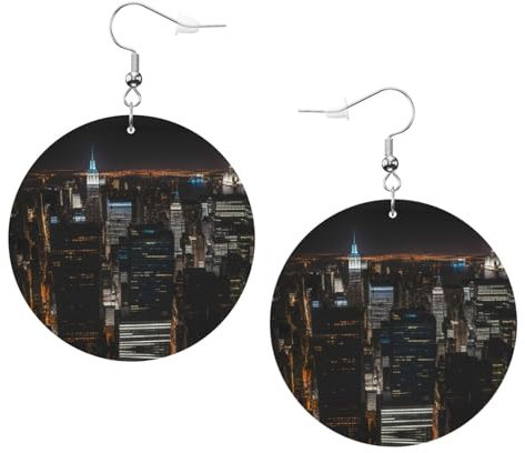 New York Night View Muster Runde Ohrringe Anhänger 2 Stück Stilvoll und schön Leicht Baumeln für Frauen Mädchen, Einheitsgröße, Leder