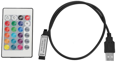 ZAWELIYO Contrôleur de Bande Lumineuse LED RVB avec Télécommande sans Fil 24 Touches pour Diverses Lampes, Télécommande Infrarouge à Effet de Lampe USB 6A pour éclairage Décoratif