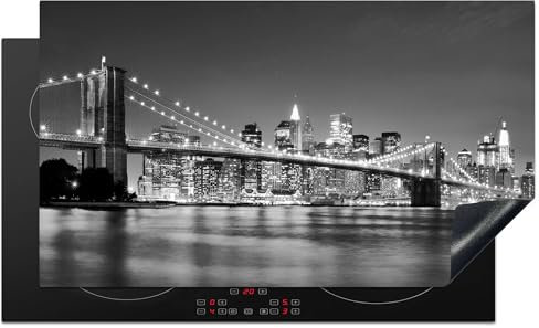 KitchenYeah© Copri Piano Cottura 90x52 cm Coprifornelli Tappetino per Induzione Fornello Tutto per la Cucina Ponte di Brooklyn - Skyline - Bianco e nero - New York