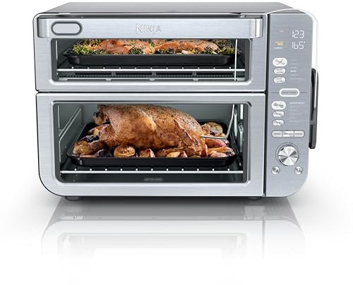 Ninja Air Fryer & Toaster Oven Combo with Thermometer | Double Stack XL | 12-in-1 | Smart Finish & DualZone Technology Cook 2 Meals at Once | Air Fry, Bake, Broil, Reheat | Stainless Steel | DCT651