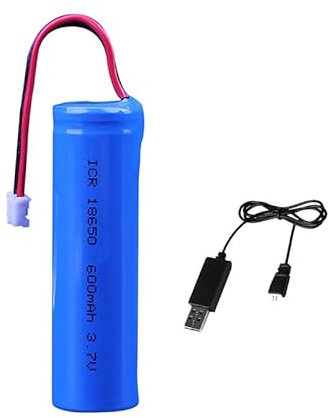 3.7V 600mAh 18650 Li-ion Battery Pack RC Replacement Rechargeable With XH2.54 USB Charge Cable for Airplane DIY, Fishing lights,Doorbell,Handheld Fan, Radio, etc.