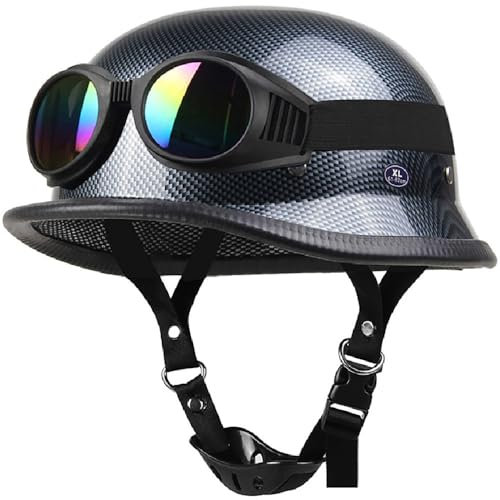 Vintage Caschi Cromwell, Casco a Scodella con Occhiali Antivento, ECE Omologato Mezzo Elmetto da Moto retrò per Uomo E Donna Biker Cruiser Scooter Touring