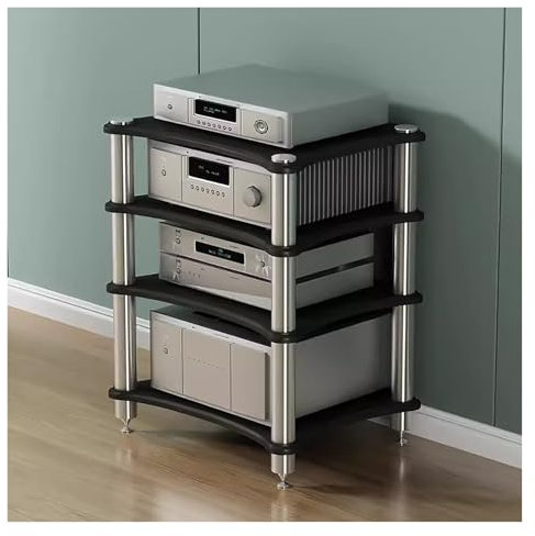 mueble equipo hifi Armario Para Componentes De Audio/vídeo Soportes Estéreo De Pie, Estanterías Audio-vídeo Abiertas Soporte Para Amplificadores, Soporte Para Consola De Videojuegos(Black,4 shelf)