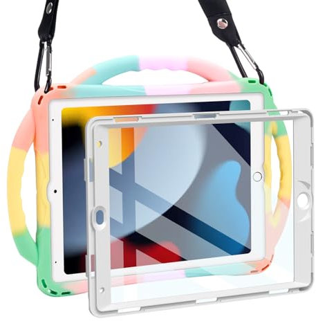 TOPESCT Kids Case for 10.2 iPad 9th/8th/7th Gen - Made of Kid-Friendly Silicone, with Built-in Screen Protector, Shockproof Handle Stand Case for iPad 9/8/7 Gen 10.2 inch (Rainbow)