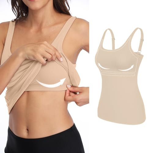 V FOR CITY Womens Vest Ladies Tank Top with Built in Bra Summer Tops Cotton Camisole Adjustable Wider Strap Shirts M