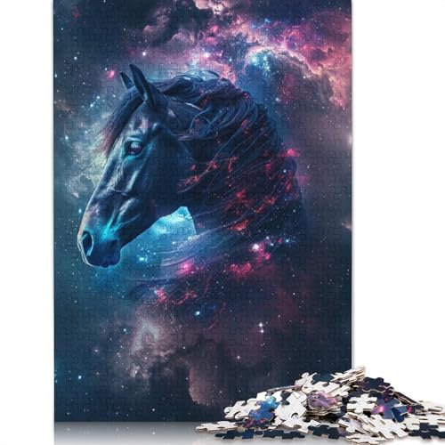 Puzzle 1000 Teile für Erwachsene Traumhaftes lila Pferd Puzzle für Erwachsene Holzpuzzle Familienunterhaltungsspielzeug Größe: 75x50cm