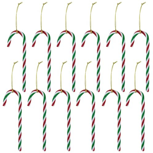 MIJOMA 12er Set Zuckerstangen aus Acryl – Weihnachtsdekoration, bruchfester Christbaumschmuck, wetterbeständig und leicht (Rot-Weiß-Grün)