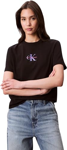 Calvin Klein Damen T-Shirt Kurzarm Classic Logo Tee aus Baumwolle
