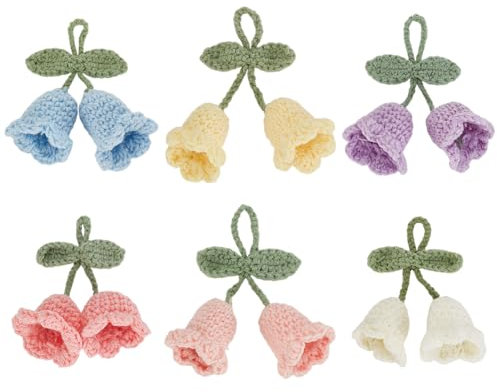 MAYJOYDIY 6Pcs Crochet Bell Orchid Pendant Knitted Bluebell Flower Charms Handmade Cute Campanula Hanging Charm Cotton Fabric Flower Ornament for Car Keychain Bag Supplies Home Decor