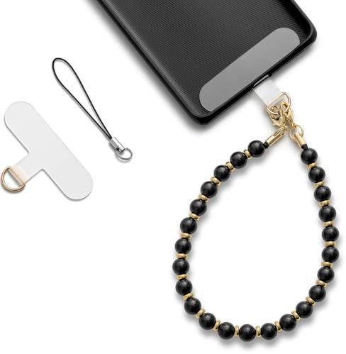 MORSUNBELA Cordon para Movil Cuerda para Movil Colgante Universal para Teléfono, Cadena para Móvil, Compatible Mayoría de los Funda - Negro Obsidiana