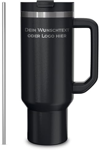 Kumpani Personalisierter Thermobecher 1180ml (40oz) mit Gravur – Name oder Logo auf isoliertem Becher mit Henkel, Deckel & Strohhalm – Auslaufsicher & BPA-frei