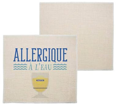 sous Verre en Lin - Pastis Allergique à l'eau Soirée Apéro Fête - 1 unité (100 x 100 mm)