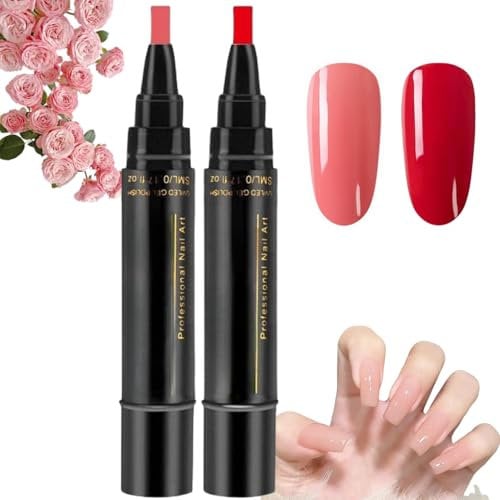 2PCS Nail Polish Pen,3 in 1 Gel Nail Polish Pen,Nail Polish Pen Brush,One Step DIY Soak Off Uv Led Nail Varnish,Nail Art Pens,Nail Varnish Tools,Drawing Polish Marker Pen Nail Decoration(03&20)