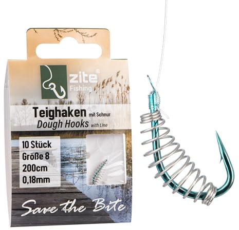 Zite Fishing Teighaken Gr. 6-10 Forelle Blau mit monofiler Vorfachschnur 200cm | Angel-Haken Teigspirale Forellen-Angeln | 10 Stück Fertig Gebundene Forellenhaken (8)