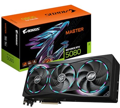 GIGABYTE AORUS GeForce RTX 5080 Master 16G Graphics Card, WINDFORCE Cooling System, 16GB 256-bit GDDR7, GV-N5080AORUS M-16GD Video Card