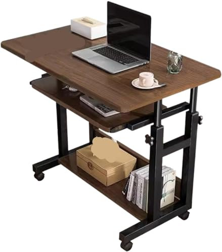 QJFORU Folding dining table,small computer desk,Mobile Couch Sofa Table with Pull Out Keyboard Tray and Storage Shelf, Computer Table with Wheels for Home Office(Black,60 * 45cm/23.6 * 17.7in)