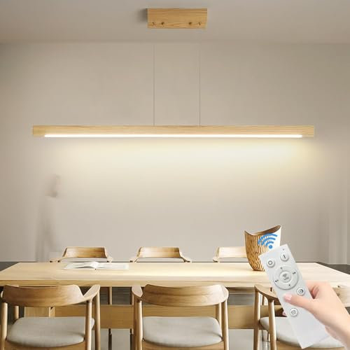 Mikeru 100cm Eschenholz Kronleuchter, Quadratischer Lampe Esszimmer aus Eschenholz 10% bis 100% LED Pendelleuchten Höhenverstellbar Moderne 3000K/4500K/6500K Mit Speicherfunktion für Büro