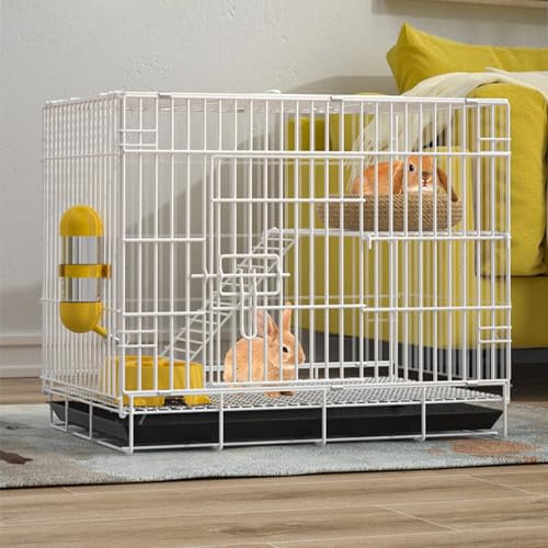 Hasenkäfig, 2-lagiger Kaninchenkäfig für den Innenbereich mit tiefen Ausziehwannen und Antikollisionsverriegelung, Kleintierhaus für Kaninchen, Katzen, Hunde,White XL