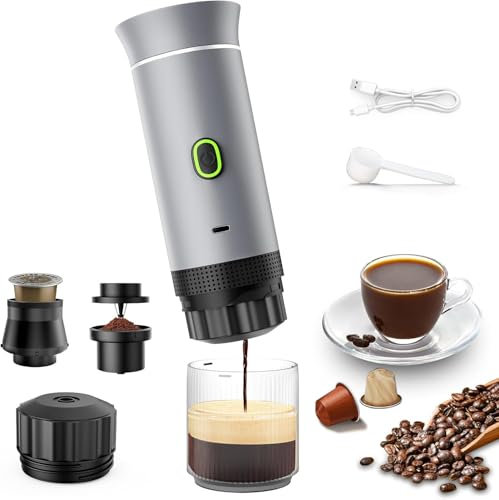 Cafetera Portatil Capsulas 3 en 1 compatible con Nespresso Dolce Gusto y Café Molido - Mini Cafetera Portátil Multicapsulas Ideal para Llevar - Maquina Cafe Portatil Pequeña