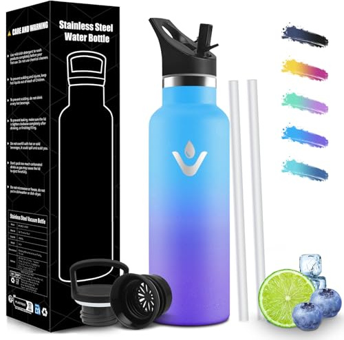 HoneyHolly Trinkflasche 750ML, BPA-Frei, Trinkflasche Edelstahl, Auslaufsichere Isolierflasche Doppelwandig, Wasserflasche, mit Strohhalm, 18/8 Edelstahl, Thermoflasche Kohlensäure Geeignet