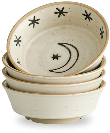 Swuut Steinzeug-Dippschalen-Set aus 4 Teilen - 9,5 cm rustikale Schälchen für Soßen - Handgefertigte Keramik-Schälchen für Vorspeisen, Sushi-Soja, Charcuterie, Snacks und Käseplatten(Monde)