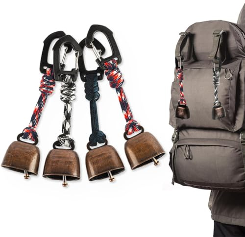 GGUFAY Anti Bär Glocken, Bärenglocke wandern, Metall Vintage Mini Kuhglocke Glocken Dekorationen, Vielseitig Kompakt und Tragbar Für Outdoor-Wanderungen, Rucksack-Anhänger, Tierhalsbä, 4 Stück