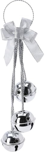 Extra Large Silver Christmas Jingle Bells Door Hanger | Giant Hanging Bell Garland with Bow | Festive Silver Door or Mantel Decoration - 43cm