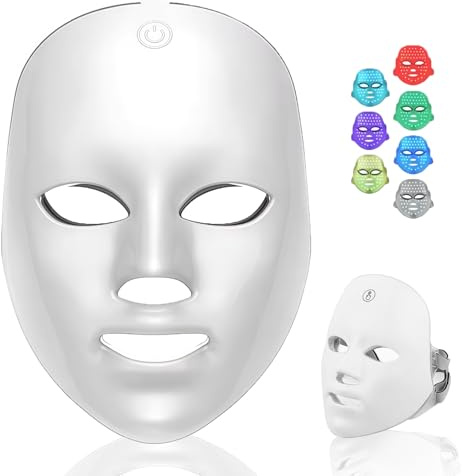 LED Face Mask – 7-Colour Photon Therapy, Anti-Ageing & Skin Tightening, Daily Red Light Facial Rejuvenation (White)
