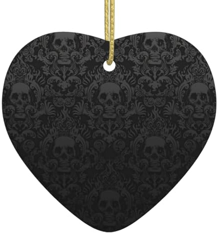 Gothic-Tapete, Totenkopf-Weihnachtsschmuck, Ornament für Weihnachtsbaum, Keramikherz, Andenken, Weihnachtsschmuck