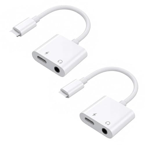 2 Pack Lighting to 3.5mm Headphone Jack Adapter, 2 in 1 Headphone Jack Adapter for iPhone/iPad, Charger and 3.5mm Aux Audio Converter Adapters, Compatible with iPhone 14/13/12/11/XS/XR/X 8/iPad