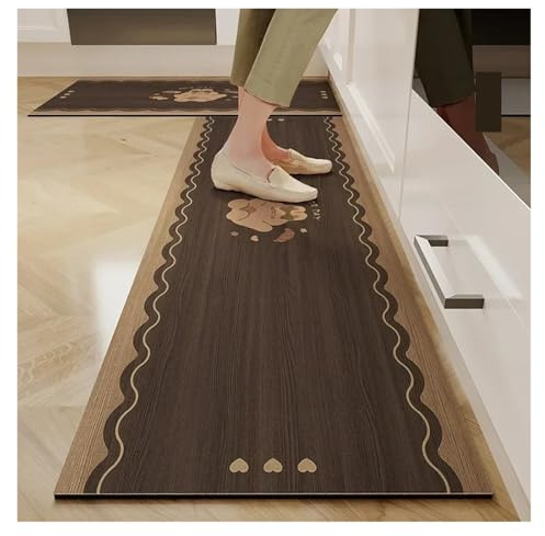 LCKKJHG KüChenvorleger Küchenbodenmatte Wasserdichter Rutschfester Teppich PVC-Leder Fußmatten Langer Heimdekorationsteppich(Color-03,1pc 140x200cm)