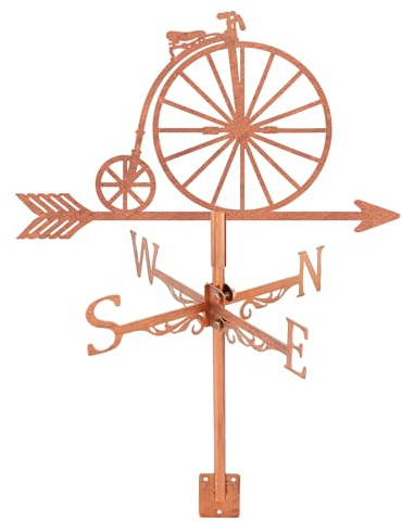 SUPERDANT Hochrad Fahrrad Wetterhahn Windrichtungsanzeiger Messinstrument Dachmontage Wetterfahne für Außen Garten Bauernhof Hinterhof Pavillon Scheune Kunst Deko Rotkupfer