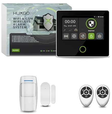 Funk Alarmanlage Set Haus WLAN + GSM 4G für Zuhause | Funk Alarmanlage mit 1x Bewegungsmelder, 1x Tür- & Fenstersensoren | steuerbar über das Smartphone, App – Modell HUXGO HXA502