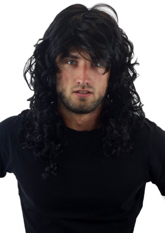 WIG ME UP - GFW806-1B Rocker-Perücke lockig schwarz Herrenperücke Lang Heavy Metal Metaler 80er