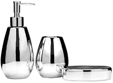 3 Stück Elster Silber Keramik Seifenschale Tumbler Lotionspender Badezimmer Set