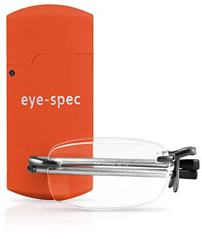 eye-spec Folding Reading Glasses with Black Pocket-Sized Case | Rimless Foldable Design for Men and Women - Available in 7 Colours, 9 Lens Strengths