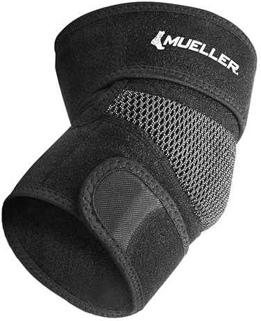 MUELLER Sports Medicine Adjustable Elbow Brace, Elbow Pain Relief Support Sleeve for Men and Women, For Tennis, Golf, Painting, Factory-Line Work, and More, Black, One Size