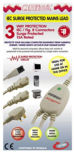 Omega 21164 Surge Protected Power Lead Multi Device IEC Fig 8 Connectors Black
