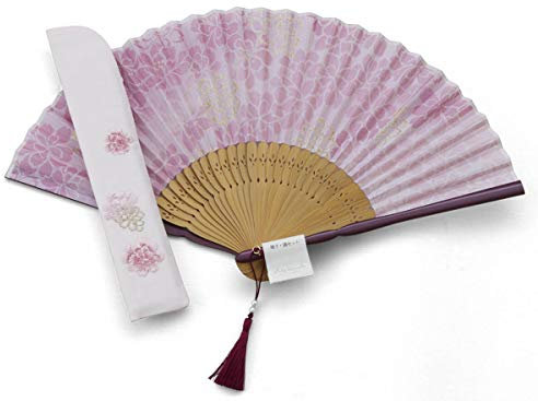 Maisendo Handfächer Kiyoshisakura, Rosé, Bambus Holz und japanische Baumwolle, Premium-Qualität Stoff Etui und Geschenkbox