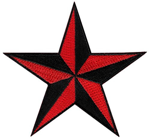 Red Black Nautical Star Embroidered Iron-On Patch Naval Compass Symbol Emblem
