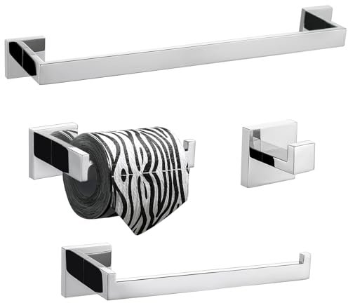 Turs 4 pezzi Bagno Accessorio Impostare SUS 304 acciaio inox Carta igienica Titolare Portasciugamani Accappatoio Asciugamano Anello Montaggio a parete, Lucidata, Q7P-4PCS